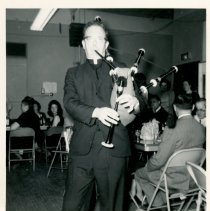 Unknown piper at a Brian Boru Irish Pipe Band Performance circa 1962