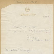 Thank you note to Brian Boru Irish Pipe Band on Sheraton Ritz letterhead fo