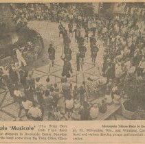 Newspaper photos of the Brian Boru Irish Pipe Band documenting performances