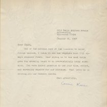 Letter from Connie Keve thanking Chuck Russell for performing at a luncheon