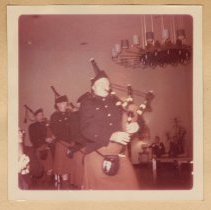 Three photographs featuring members of the Brian Boru Irish Pipe Band at a