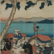 Boys Imitating a Daimyo Procession on the Shore at Sunset