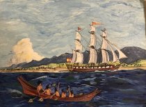 Artist's rendering of the Departure of Spanish Frigate Ararazu, 1795