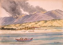 Artist's Conception: Santa Barbara in 1795 (Forest Fire on Mountains)