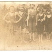 Young girls in early swimming outfits, Fall City early 1920s