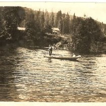 Art Howe and daughter Florence crossing Snoqualmie River c1915