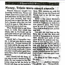 1996 Clipping about Harold Johnson's farm, Fall City