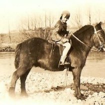 Donna Bennett with pony Ted and Dog Tim, Snoqualmie Riverbank c1930?