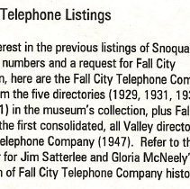 Fall City Telephone listings, 1929-1947