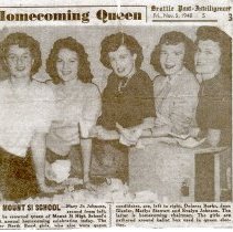 Mary Jo Johnson, queen for Mt Si High School's first homecoming celebration 1948