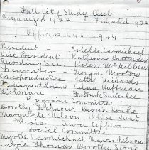 Fall City Study Club notes, 1943-44, and list of WWII servicemen