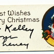 Christmas gift label to Jackie Kelley from Mrs. Cheney.