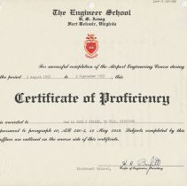Jack Kelley Proficiency certificate, Army Engineer School 1953