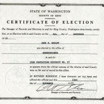 Jack Kelley, Certificate of Election as Fire Commissioner, 1977.