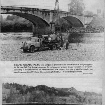 Newspaper articles and photos pertaining to Fall City Bridge.
