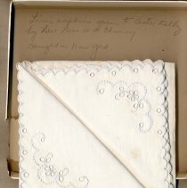 Linen napkins given to Artie Kelley by Dr and Mrs W W Cheney, Fall City