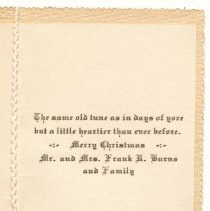Early Christmas card, to Artie Kelley from brother Frank Burns, Fall City
