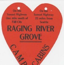 Sign for Raging River Grove, George Morton campsite 1920s
