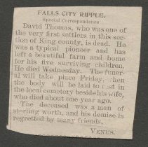 1900 obituary for David Thomas, Fall City