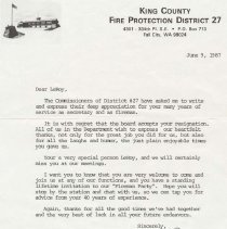 Letter of Thanks to LeRoy Bronemann for Service to Fall City Fire Dept.