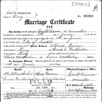 Marriage Certificate, Raven & Weatherbee 1914