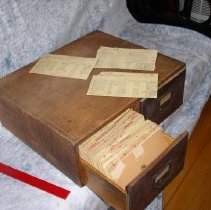 Wooden Two-Drawer Lateral File Box [drawer open]