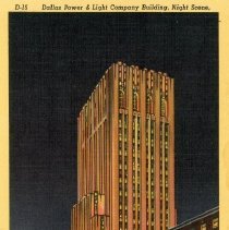 Postcard: Dallas Power & Light Company Building at night [front]