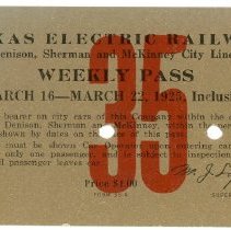 TER Weekly Pass 1925: Denison, Sherman and McKinney City Lines [front]