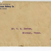 Envelope from the Denison and Sherman Railway Company [front]