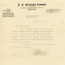 Letter of Recommendation from the J. F. Strickland Company
