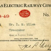 Annual Pass, TER - D. W. Milam, 1948-49, No. 4 [front]