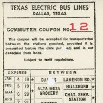 Texas Electric Bus Lines Commuter Coupon 12, No. 024593