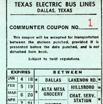 Texas Electric Bus Lines Commuter Coupon 1, No. 43000