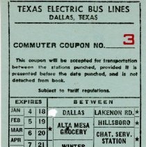 Texas Electric Bus Lines Commuter Coupon 3, No. 057200