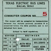 Texas Electric Bus Lines Commuter Coupon 5, No. 057200