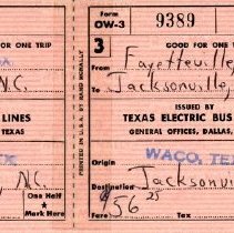 Texas Electric Bus Lines Round Trip Ticket, No. 9389