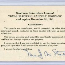 TER Annual Pass 1940-41, No. 1048, Mrs. J. R. Staley [back]