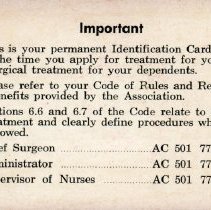 Cotton Belt Employees Hospital Association Card - Rex Hardison [back]