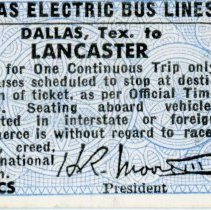 Texas Electric Bus Lines Ticket, No. 58862: Dallas to Lancaster