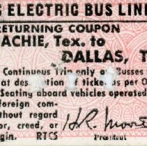 Texas Electric Bus Lines Ticket, No. 28092: Waxahachie to Dallas