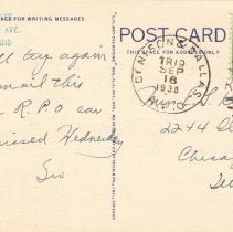 Postcard: Address Side of Postcard with RPO Cancel and RMS Stamps [1938]
