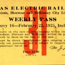 TER 1925 Weekly Pass: Denison, Sherman and McKinney City Lines [front]