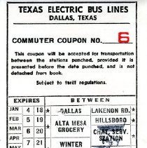 Texas Electric Bus Lines Commuter Coupon 6, No. 023971