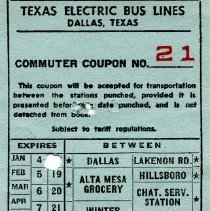 Texas Electric Bus Lines Commuter Coupon 21, No. 057020