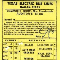 Texas Electric Bus Lines Auditor's Stub, No. 023901