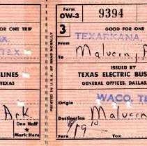 Texas Electric Bus Lines Ticket, No. 9394
