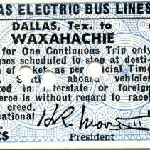 Texas Electric Bus Lines Ticket, No. 42700: Dallas to Waxahachie