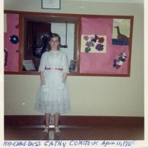 Cathy Comstock, school bell and heirloom dress.