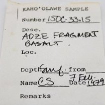 Artifact slip for adze fragment