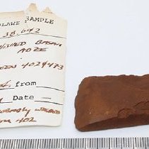 Polished basalt adze with artifact slip